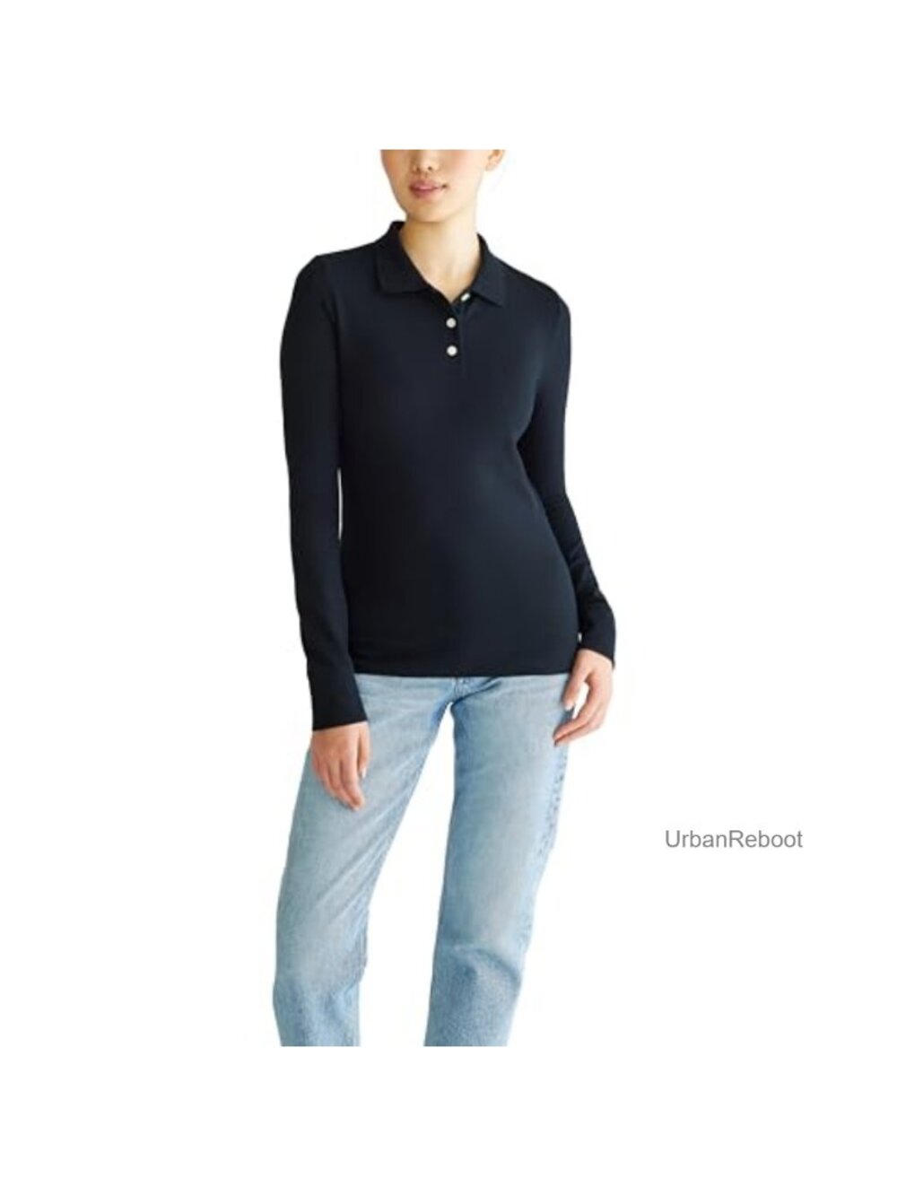 Slim Fit Pique Long Sleeve Uniform Polo Shirt Ribbed Collar Casual